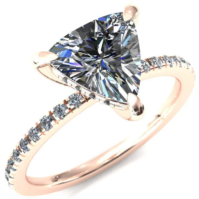 Fire Brilliance Rings Mayeli Trillion Moissanite 3 Claw Prong Micro Pave Diamond Sides Engagement Ring