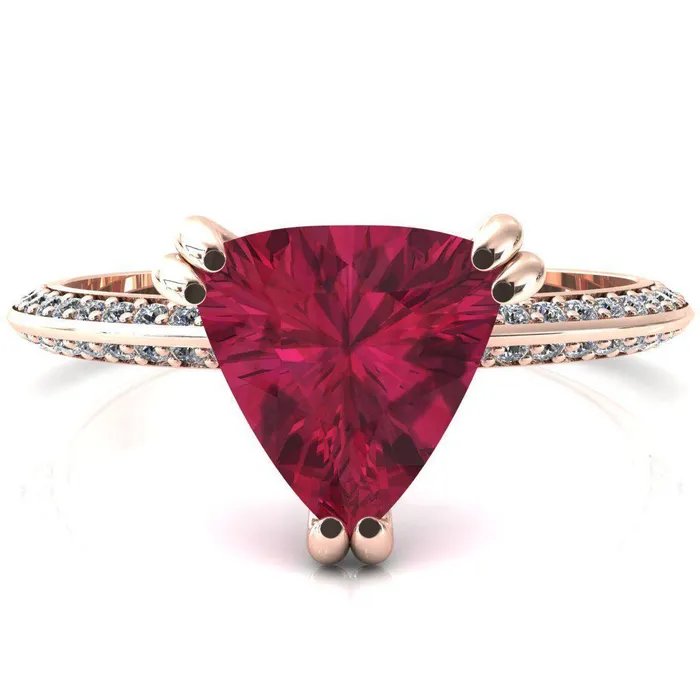 Fire Brilliance Rings Nancy Trillion Ruby 3 Double Prong 12 Eternity Diamond Knife Shank Accent Engagement Ring