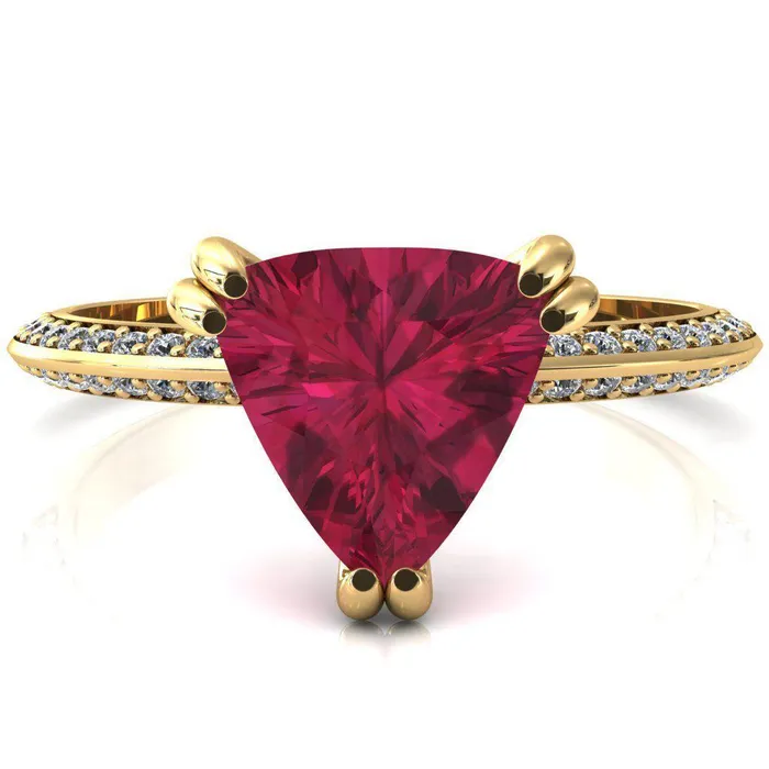 Fire Brilliance Rings Nancy Trillion Ruby 3 Double Prong 12 Eternity Diamond Knife Shank Accent Engagement Ring