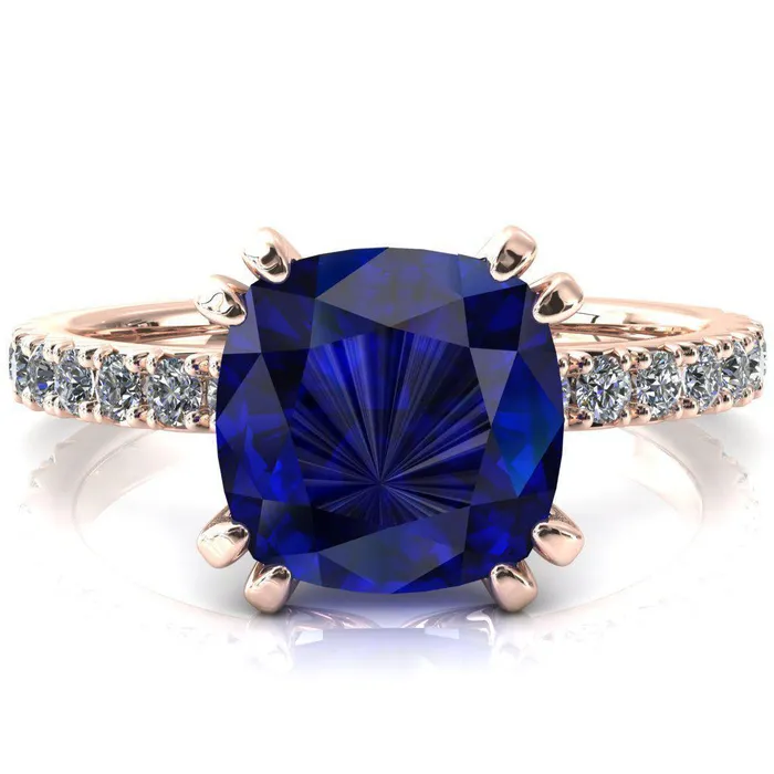 Fire Brilliance Rings Nefili Cushion Blue Sapphire 4 Double Prong 58 Eternity Diamond French Pave Engagement Ring