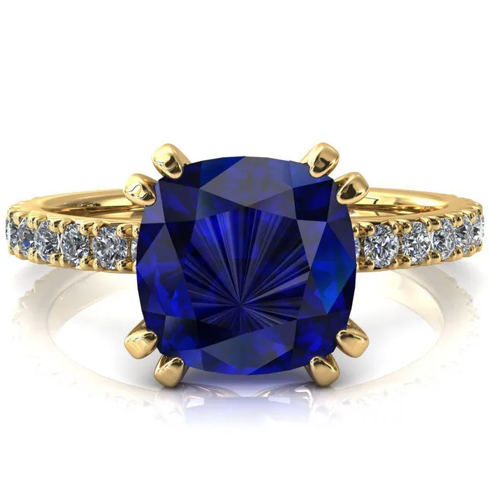 Fire Brilliance Rings Nefili Cushion Blue Sapphire 4 Double Prong 58 Eternity Diamond French Pave Engagement Ring