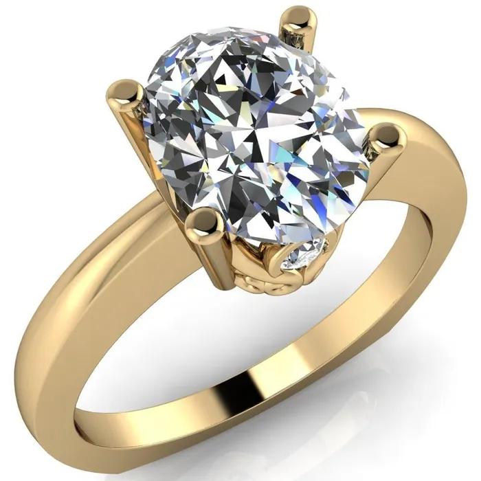 Fire Brilliance Rings Nessie Oval Center Stone 4 Prong Basket Setting Euro Shank Ring