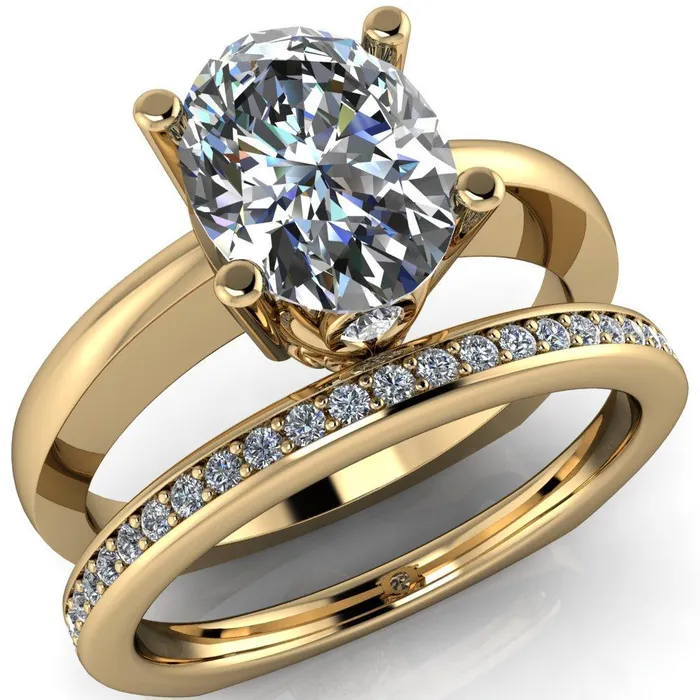 Fire Brilliance Rings Nessie Oval Center Stone 4 Prong Basket Setting Euro Shank Ring