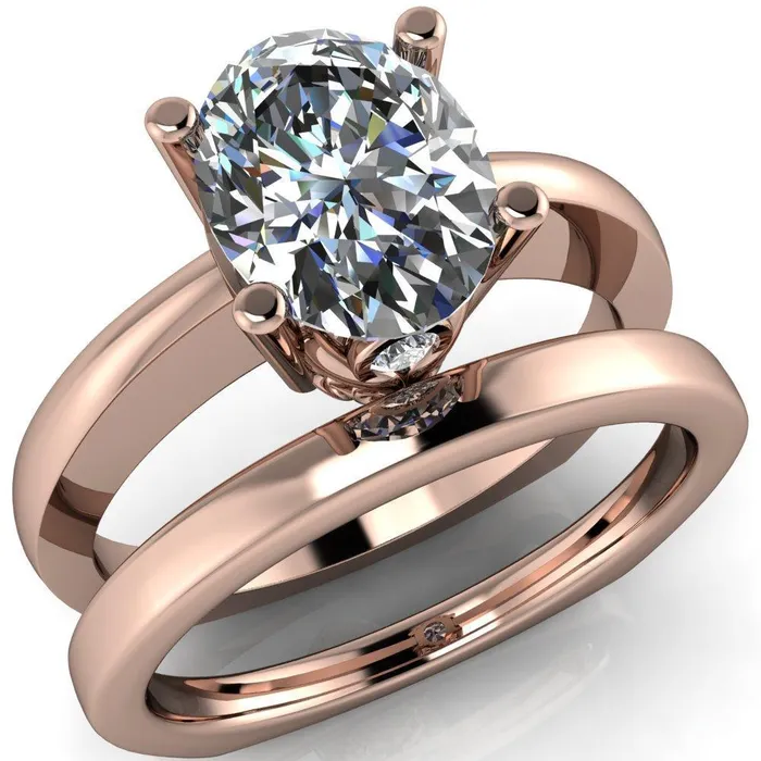 Fire Brilliance Rings Nessie Oval Center Stone 4 Prong Basket Setting Euro Shank Ring