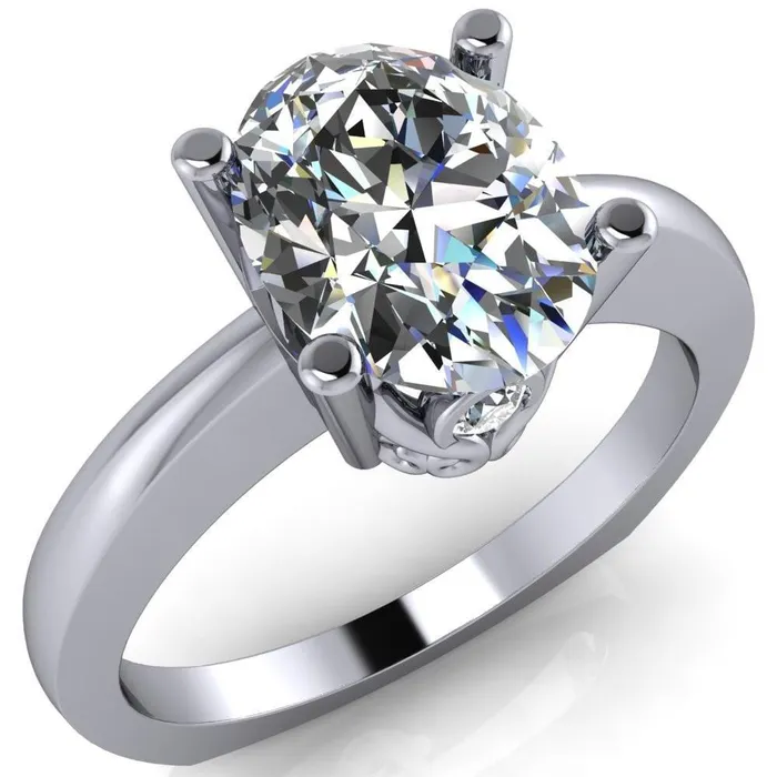 Fire Brilliance Rings Nessie Oval Center Stone 4 Prong Basket Setting Euro Shank Ring