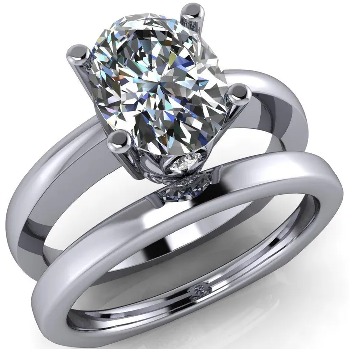 Fire Brilliance Rings Nessie Oval Center Stone 4 Prong Basket Setting Euro Shank Ring