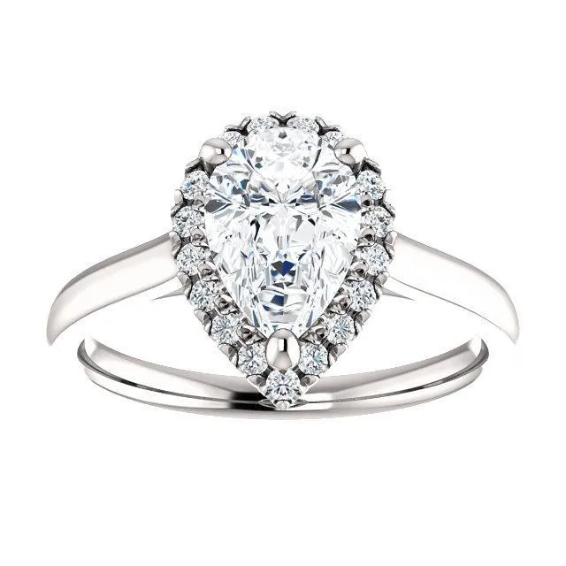 Fire Brilliance Rings Pear Moissanite Diamond Accent Ice Halo FrenchSet Ring