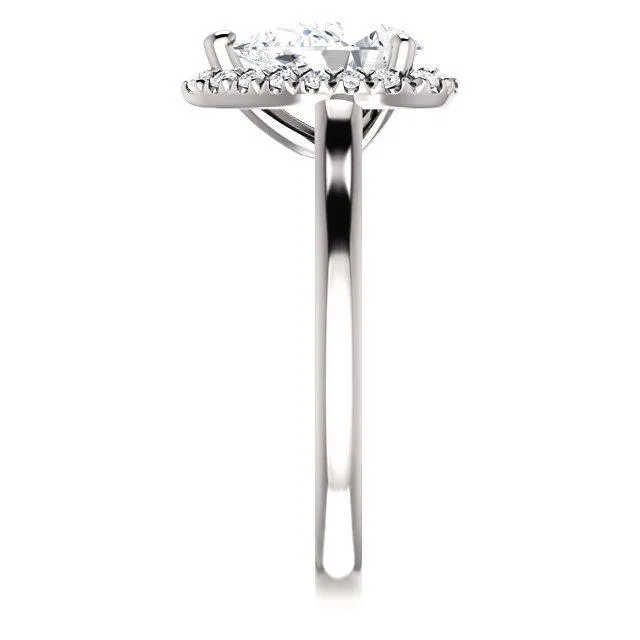 Fire Brilliance Rings Pear Moissanite Diamond Accent Ice Halo FrenchSet Ring
