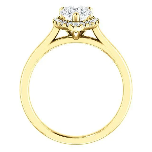 Fire Brilliance Rings Pear Moissanite Diamond Accent Ice Halo FrenchSet Ring