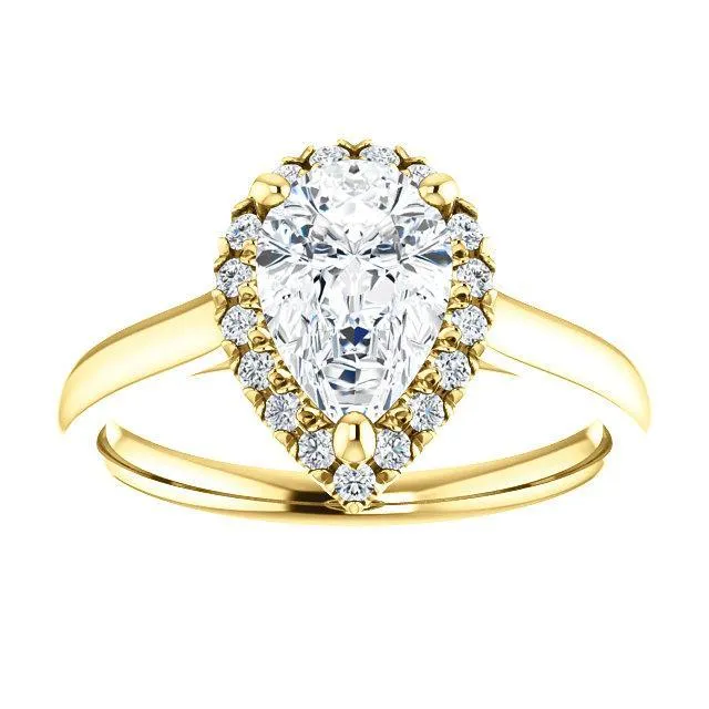Fire Brilliance Rings Pear Moissanite Diamond Accent Ice Halo FrenchSet Ring
