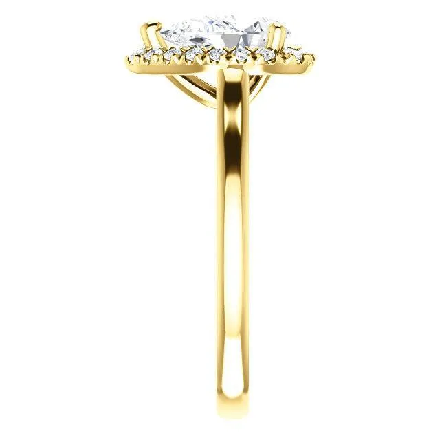 Fire Brilliance Rings Pear Moissanite Diamond Accent Ice Halo FrenchSet Ring