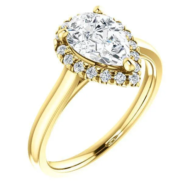 Fire Brilliance Rings Pear Moissanite Diamond Accent Ice Halo FrenchSet Ring