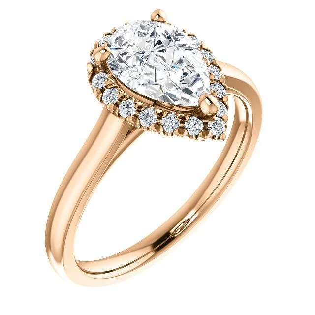Fire Brilliance Rings Pear Moissanite Diamond Accent Ice Halo FrenchSet Ring
