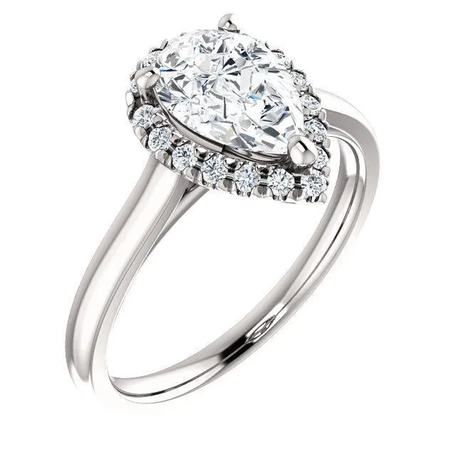 Fire Brilliance Rings Pear Moissanite Diamond Accent Ice Halo FrenchSet Ring