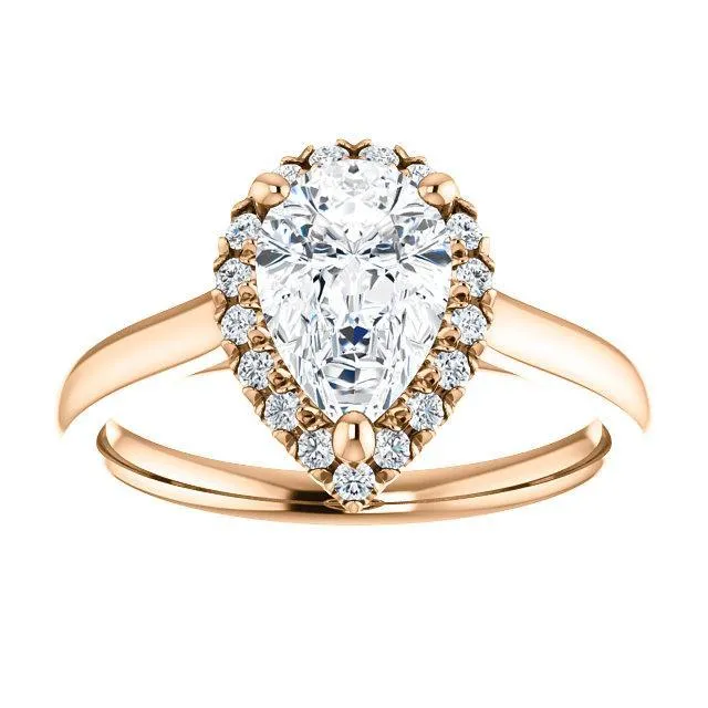 Fire Brilliance Rings Pear Moissanite Diamond Accent Ice Halo FrenchSet Ring