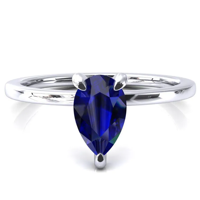Fire Brilliance Rings Rosy Pear Blue Sapphire 3 Claw Prong Single Rail Micropave Engagement Ring Fire Brilliance Rings Rosy Pear Blue Sapphire 3 Claw Prong Single Rail Micropave Engagement Ring