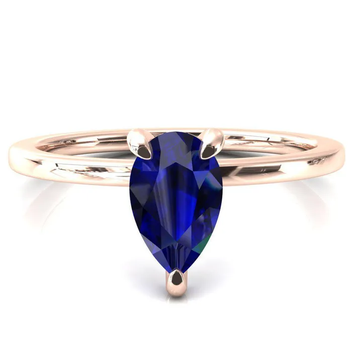 Fire Brilliance Rings Rosy Pear Blue Sapphire 3 Claw Prong Single Rail Micropave Engagement Ring