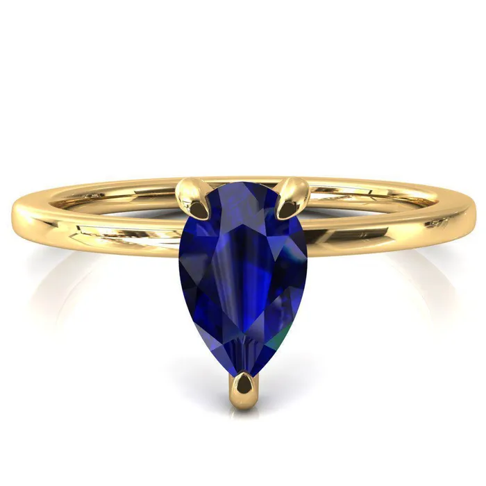 Fire Brilliance Rings Rosy Pear Blue Sapphire 3 Claw Prong Single Rail Micropave Engagement Ring