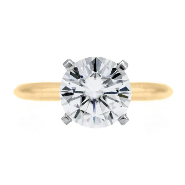 Fire Brilliance Rings Round Center Stone 14K or 18K TwoTone Yellow Gold Band and White Gold 4 Prongs Solitaire Ring Fire Brilliance Rings Round Center Stone 14K or 18K TwoTone Yellow Gold Band and White Gold 4 Prongs Solitaire Ring