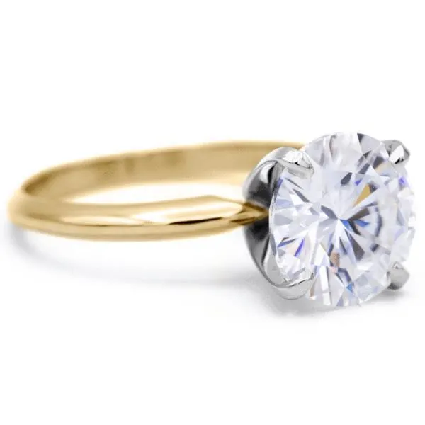 Fire Brilliance Rings Round Center Stone 14K or 18K TwoTone Yellow Gold Band and White Gold 4 Prongs Solitaire Ring