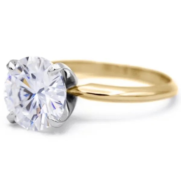 Fire Brilliance Rings Round Center Stone 14K or 18K TwoTone Yellow Gold Band and White Gold 4 Prongs Solitaire Ring