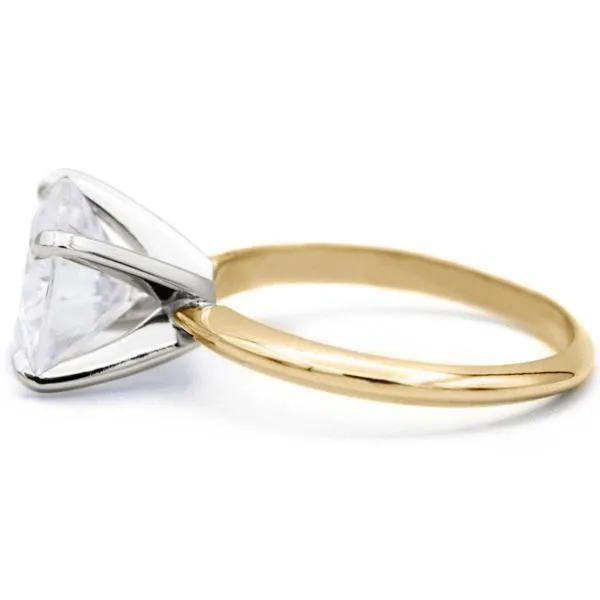 Fire Brilliance Rings Round Center Stone 14K or 18K TwoTone Yellow Gold Band and White Gold 4 Prongs Solitaire Ring
