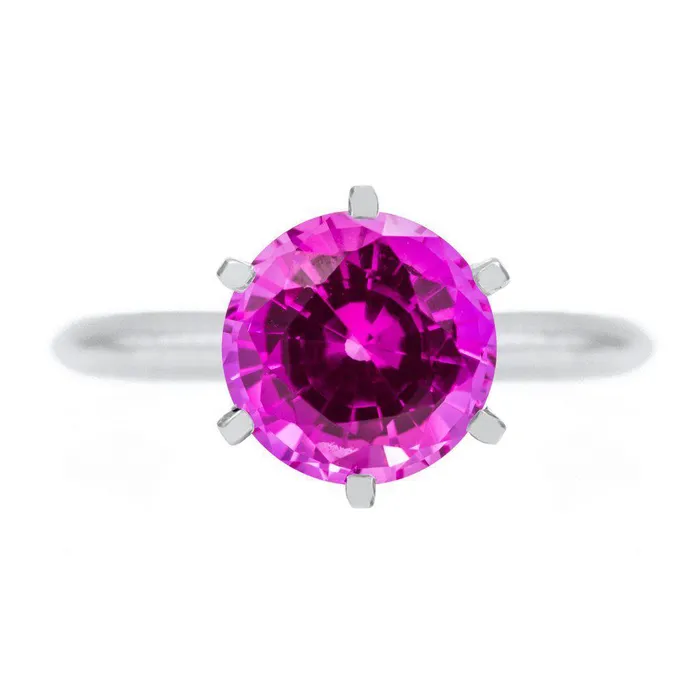 Fire Brilliance Rings Round Pink Sapphire Platinum 6 Prongs Solitaire Ring
