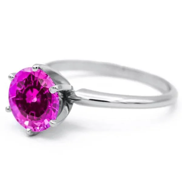 Fire Brilliance Rings Round Pink Sapphire Platinum 6 Prongs Solitaire Ring