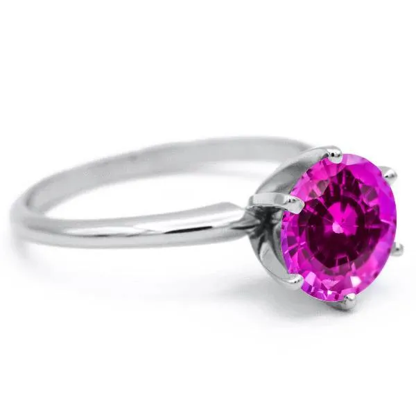 Fire Brilliance Rings Round Pink Sapphire Platinum 6 Prongs Solitaire Ring