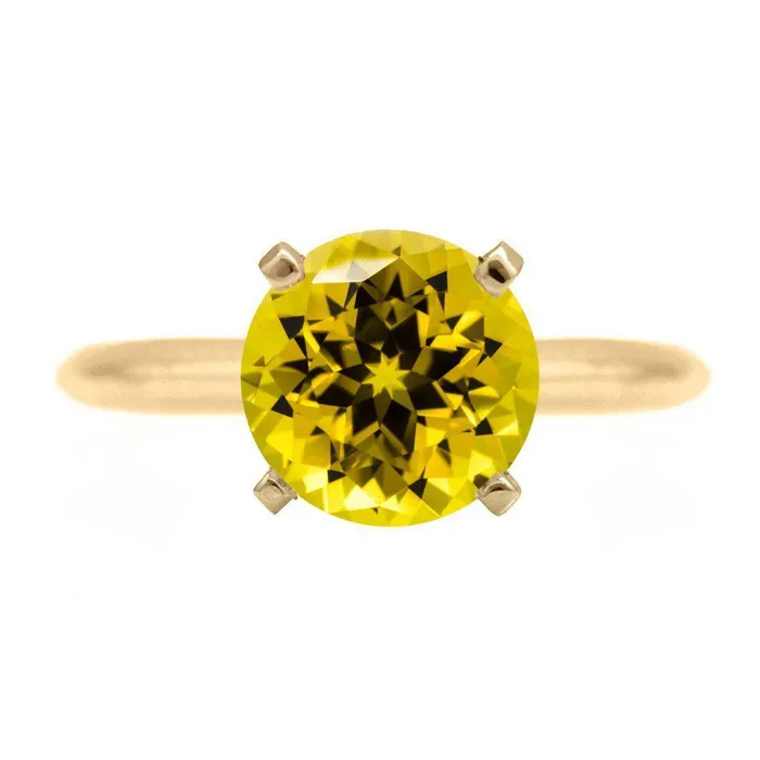 Fire Brilliance Rings Round Yellow Sapphire 14K or 18K Yellow Gold 4 Prongs Solitaire Ring Fire Brilliance Rings Round Yellow Sapphire 14K or 18K Yellow Gold 4 Prongs Solitaire Ring