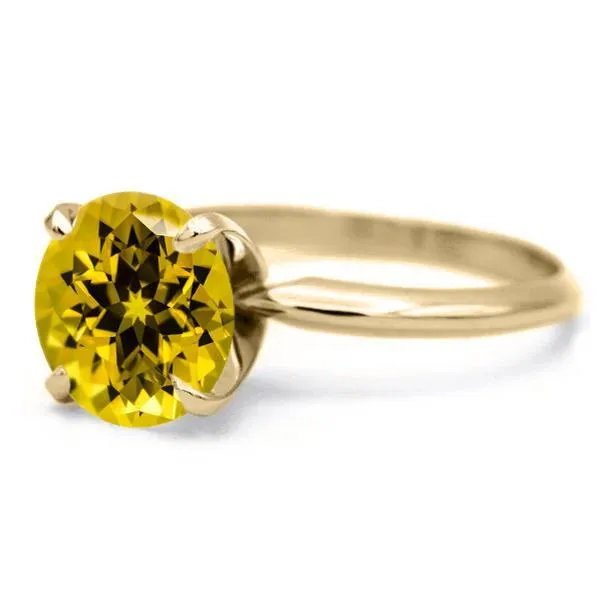 Fire Brilliance Rings Round Yellow Sapphire 14K or 18K Yellow Gold 4 Prongs Solitaire Ring