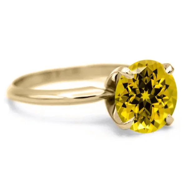 Fire Brilliance Rings Round Yellow Sapphire 14K or 18K Yellow Gold 4 Prongs Solitaire Ring