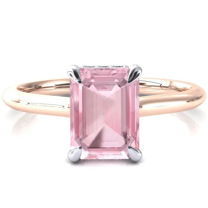 Fire Brilliance Rings Secret Emerald Pink Sapphire 4 Prong Floating Halo Engagement Ring