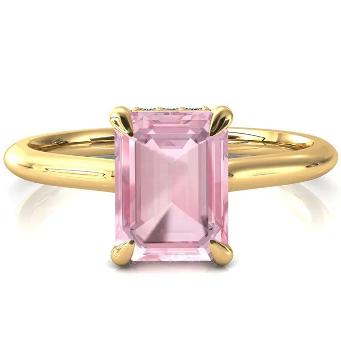 Fire Brilliance Rings Secret Emerald Pink Sapphire 4 Prong Floating Halo Engagement Ring