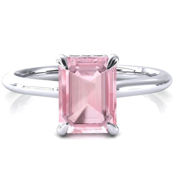 Fire Brilliance Rings Secret Emerald Pink Sapphire 4 Prong Floating Halo Engagement Ring