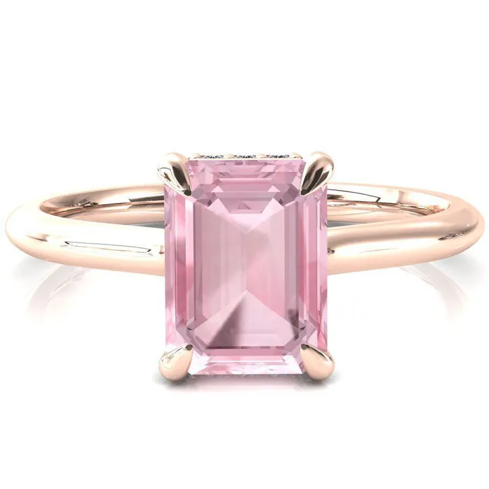 Fire Brilliance Rings Secret Emerald Pink Sapphire 4 Prong Floating Halo Engagement Ring