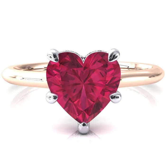 Fire Brilliance Rings Secret Heart Ruby 5 Prong Floating Halo Engagement Ring
