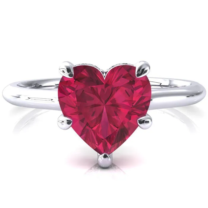 Fire Brilliance Rings Secret Heart Ruby 5 Prong Floating Halo Engagement Ring