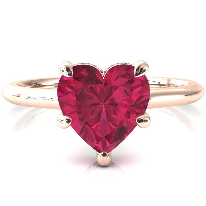 Fire Brilliance Rings Secret Heart Ruby 5 Prong Floating Halo Engagement Ring