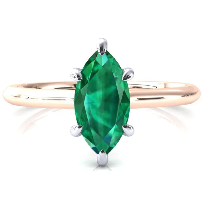 Fire Brilliance Rings Secret Marquise Emerald 6 Prong Floating Halo Engagement Ring