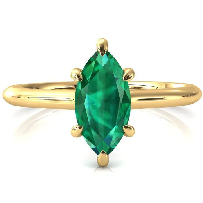 Fire Brilliance Rings Secret Marquise Emerald 6 Prong Floating Halo Engagement Ring