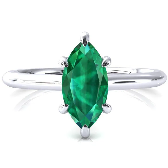 Fire Brilliance Rings Secret Marquise Emerald 6 Prong Floating Halo Engagement Ring