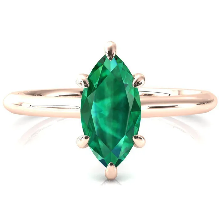 Fire Brilliance Rings Secret Marquise Emerald 6 Prong Floating Halo Engagement Ring