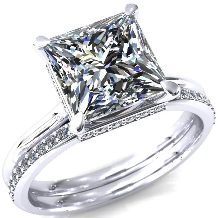 Fire Brilliance Rings Secret SquarePrincess Moissanite 4 Prong Floating Halo Engagement Ring Fire Brilliance Rings Secret SquarePrincess Moissanite 4 Prong Floating Halo Engagement Ring