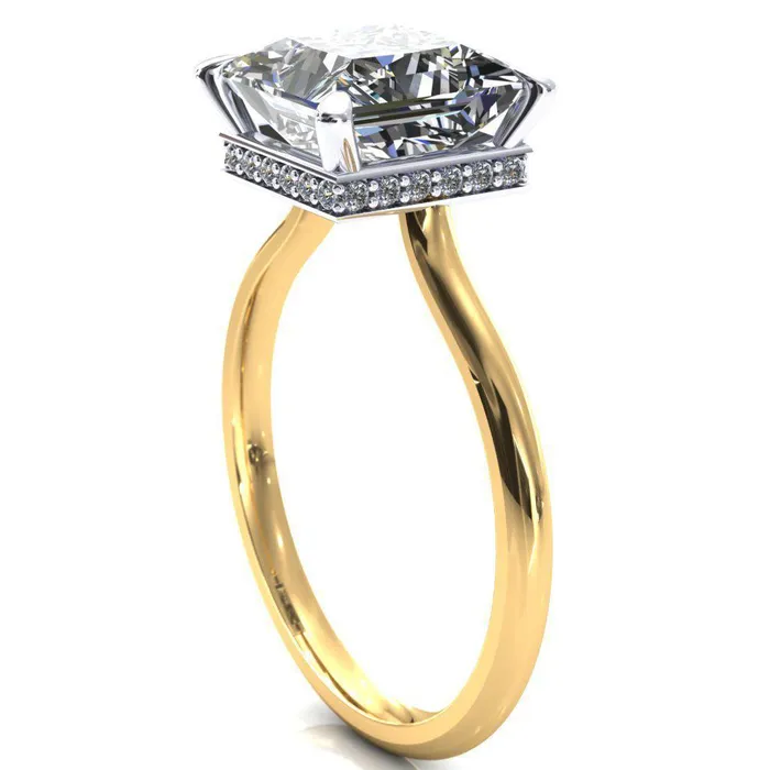 Fire Brilliance Rings Secret SquarePrincess Moissanite 4 Prong Floating Halo Engagement Ring
