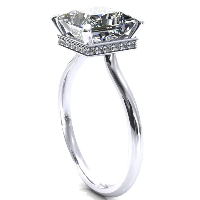 Fire Brilliance Rings Secret SquarePrincess Moissanite 4 Prong Floating Halo Engagement Ring