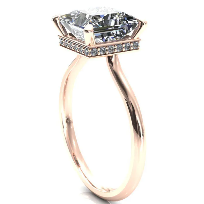 Fire Brilliance Rings Secret SquarePrincess Moissanite 4 Prong Floating Halo Engagement Ring