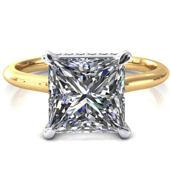 Fire Brilliance Rings Secret SquarePrincess Moissanite 4 Prong Floating Halo Engagement Ring