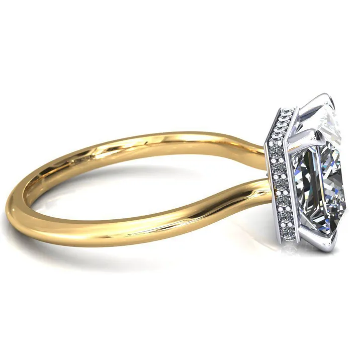 Fire Brilliance Rings Secret SquarePrincess Moissanite 4 Prong Floating Halo Engagement Ring