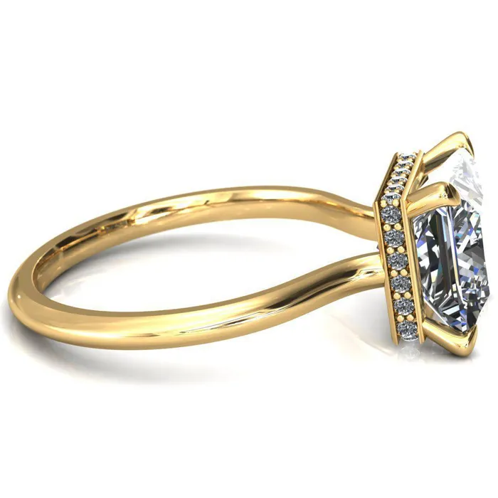 Fire Brilliance Rings Secret SquarePrincess Moissanite 4 Prong Floating Halo Engagement Ring